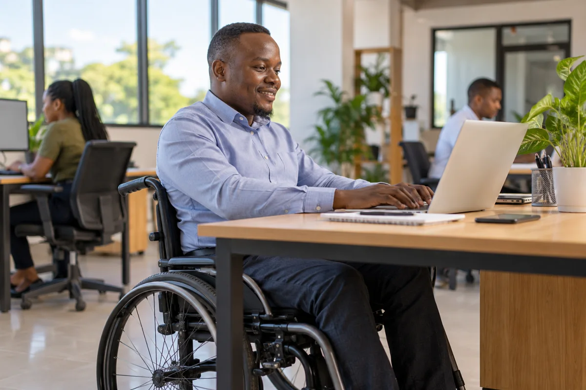 A Zambian applicant discussing accessible interview arrangements with a recruiter