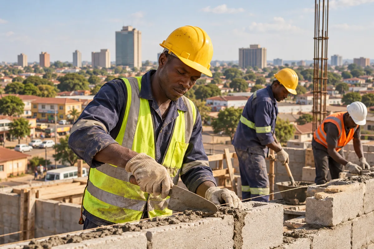 Zambian construction applicant reviewing a building site role and safety plan