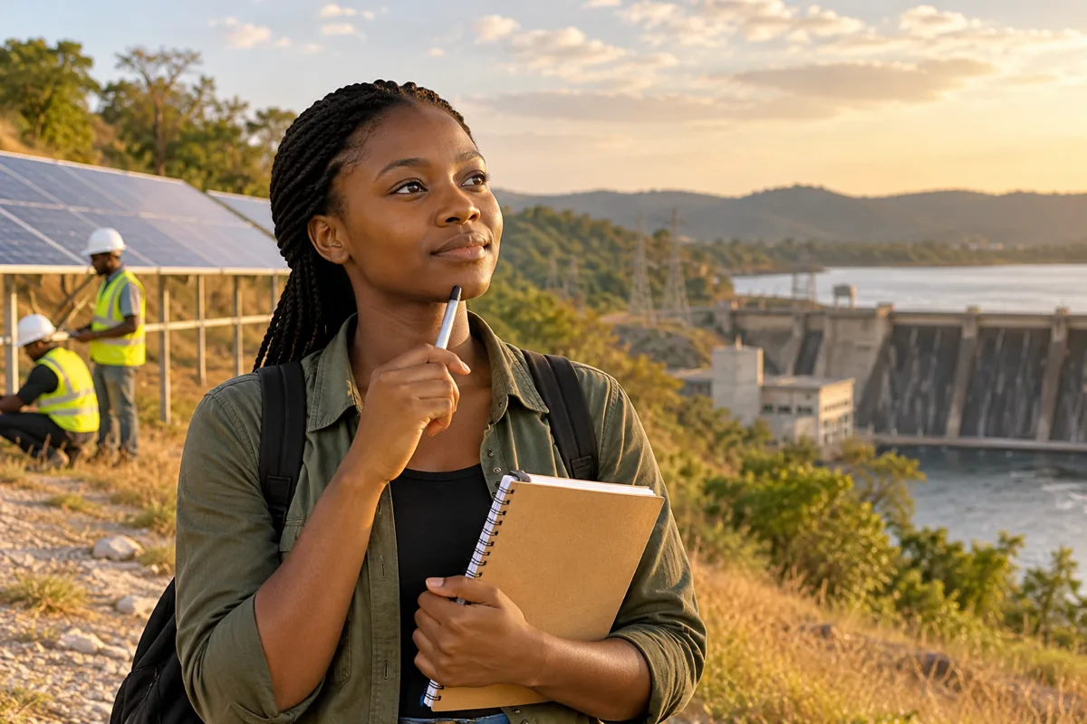 Zambian energy worker reviewing a utility vacancy and equipment plan