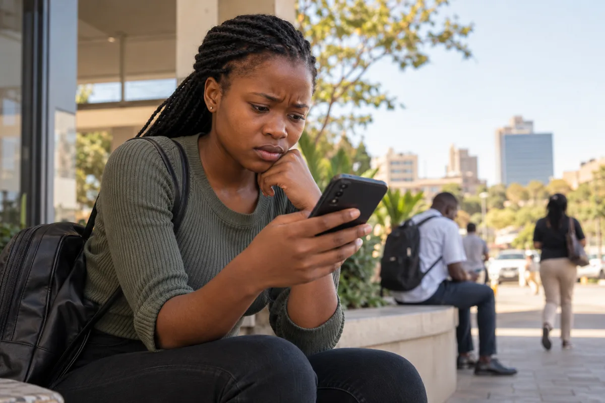 Zambian job seeker checking a suspicious recruitment message against official sources