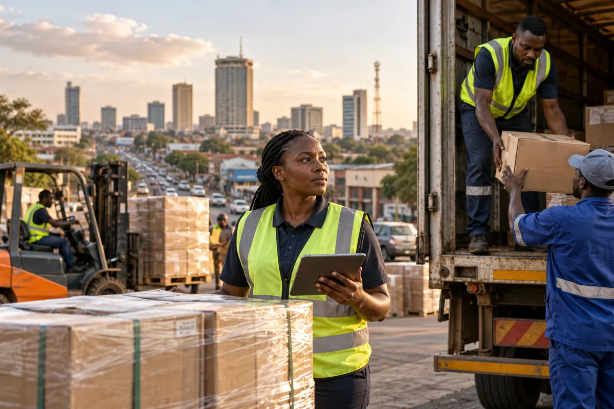 Zambian logistics applicant checking inventory and a depot job notice