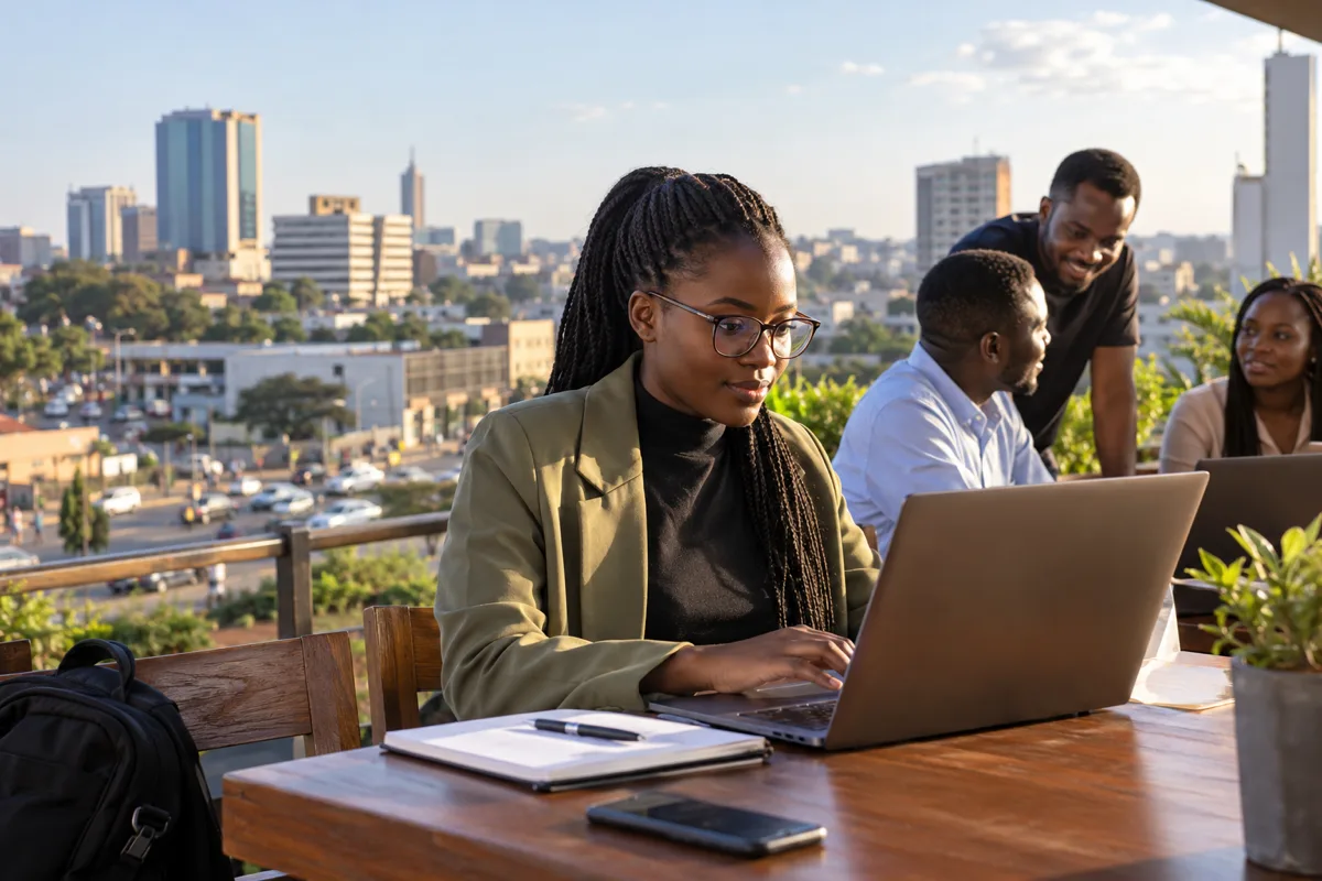 Zambian software applicant reviewing code and a verified employer vacancy