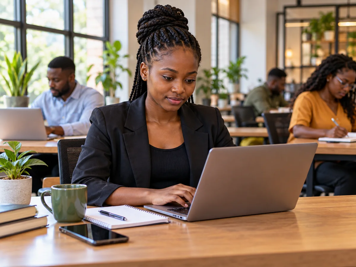 A young woman updating her CV on a laptop.